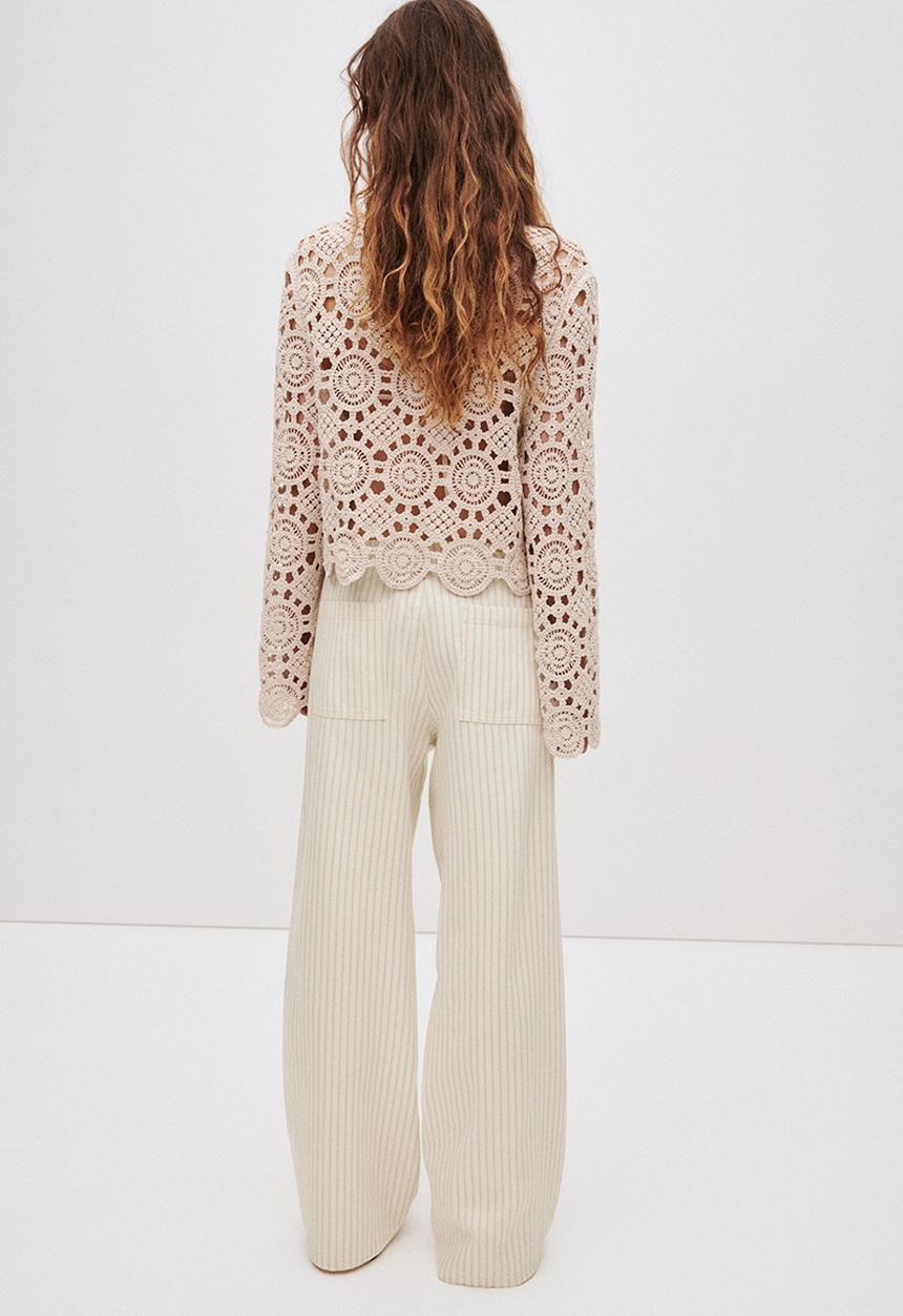 H&M - Denim pull-on trousers - light beige/striped
