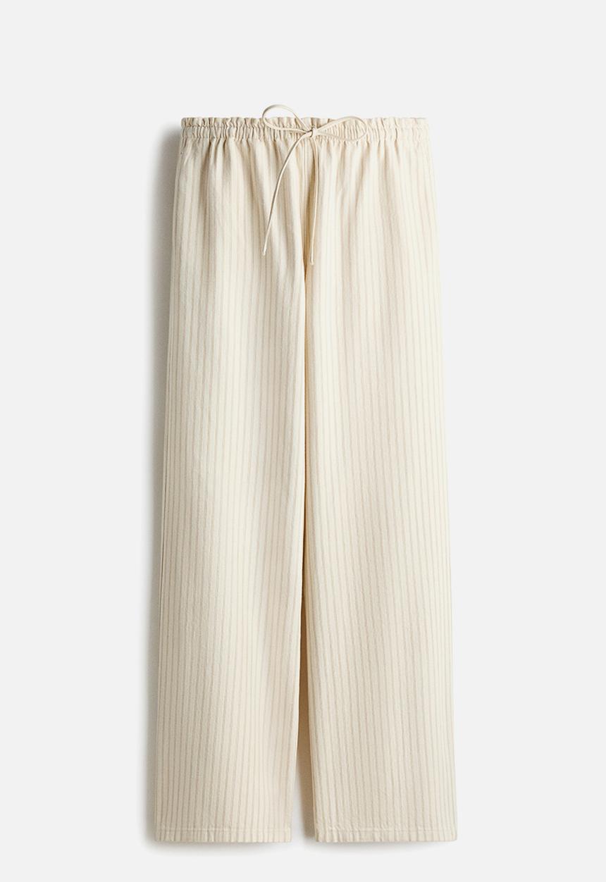 H&M - Denim pull-on trousers - light beige/striped