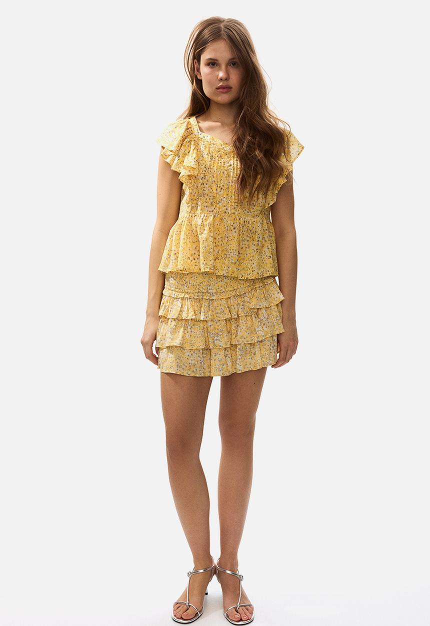 H&M - Tiered viscose mini skort - yellow/floral