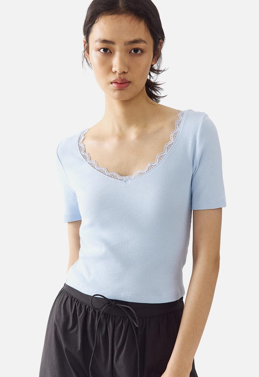 H&M - Rib-knit top - light blue