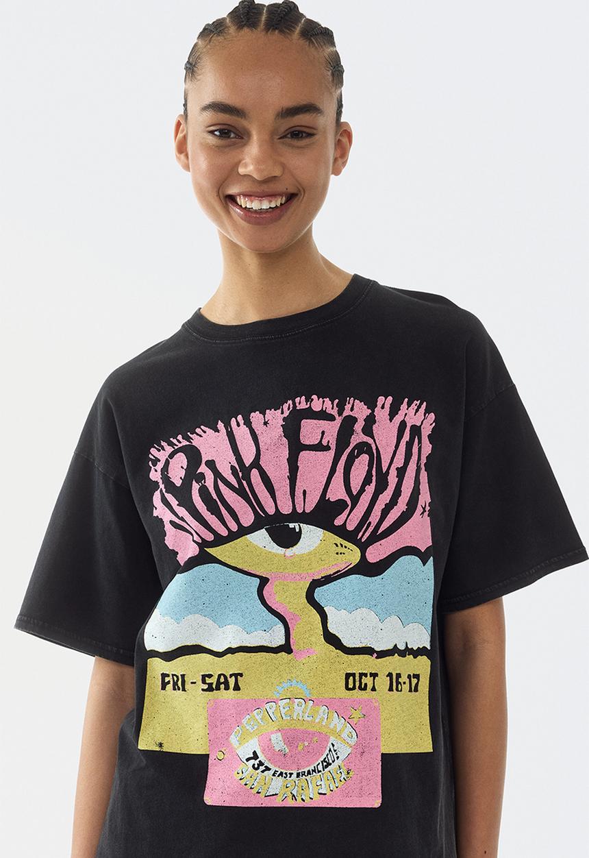 H&M - Oversized print-motif t-shirt - black/pink floyd