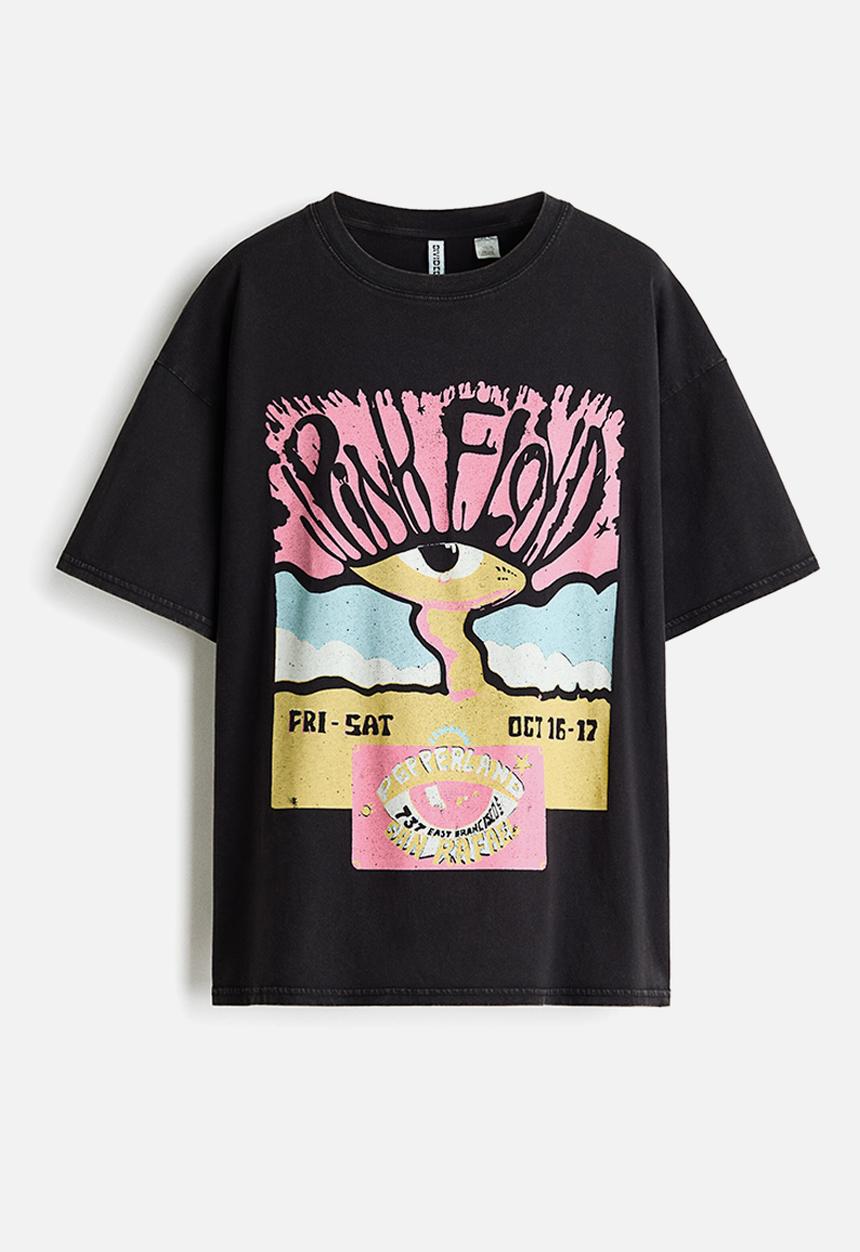 H&M - Oversized print-motif t-shirt - black/pink floyd