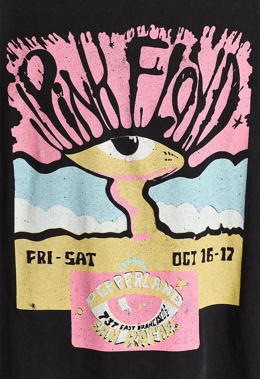 H&M - Oversized print-motif t-shirt - black/pink floyd