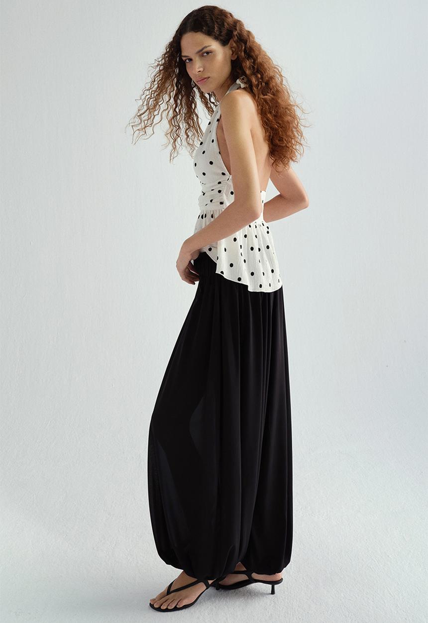 H&M - Peplum halterneck top - white/polka dot