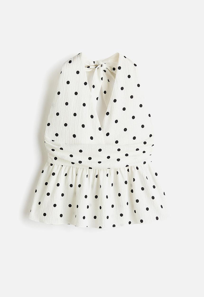 H&M - Peplum halterneck top - white/polka dot
