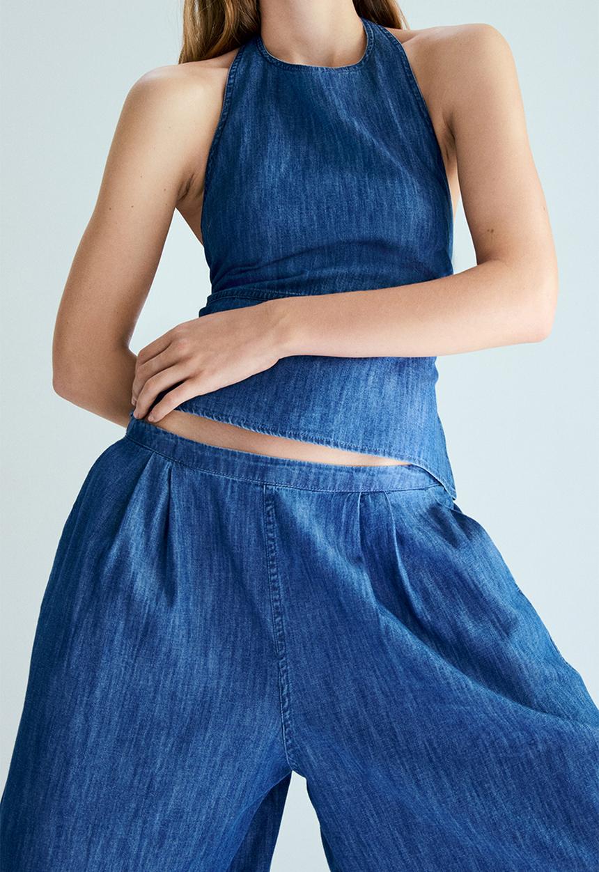 H&M - Denim halterneck top - denim blue