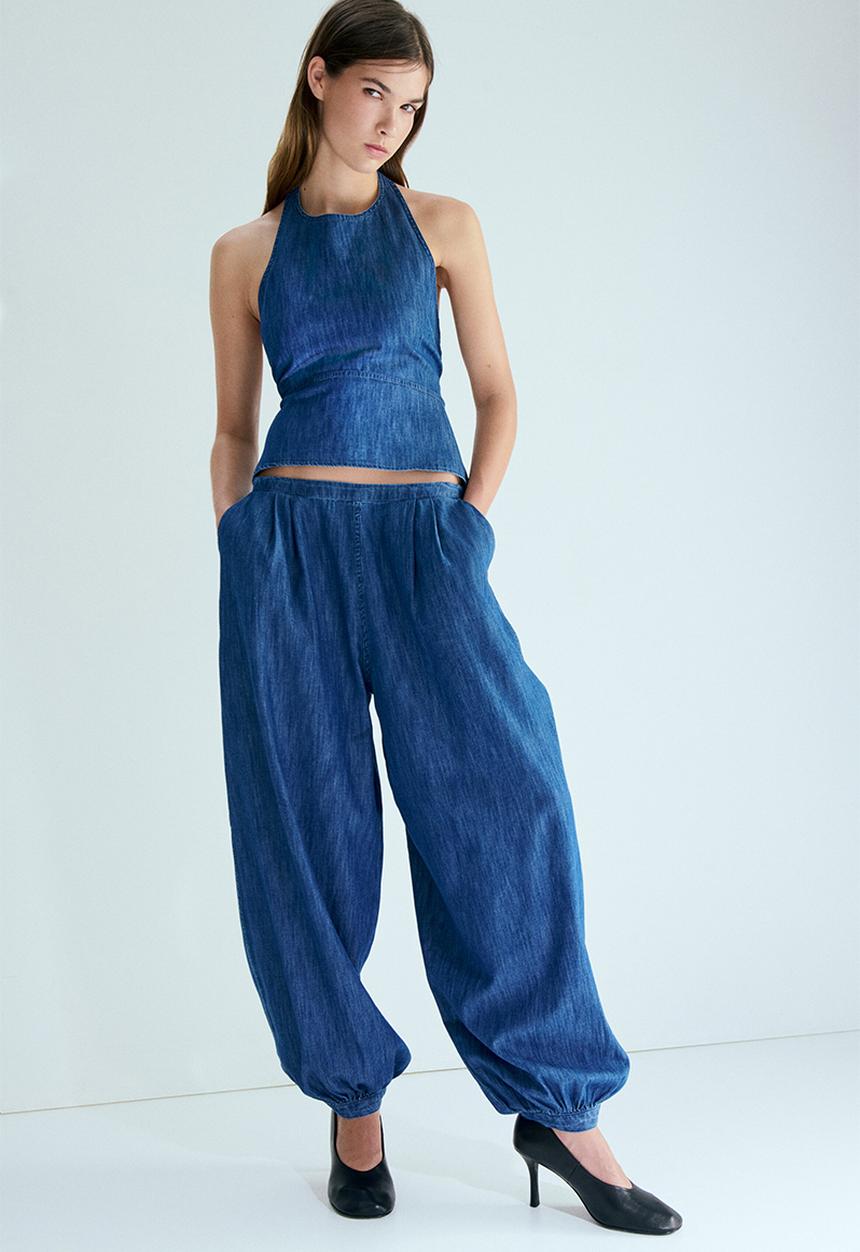 H&M - Denim halterneck top - denim blue