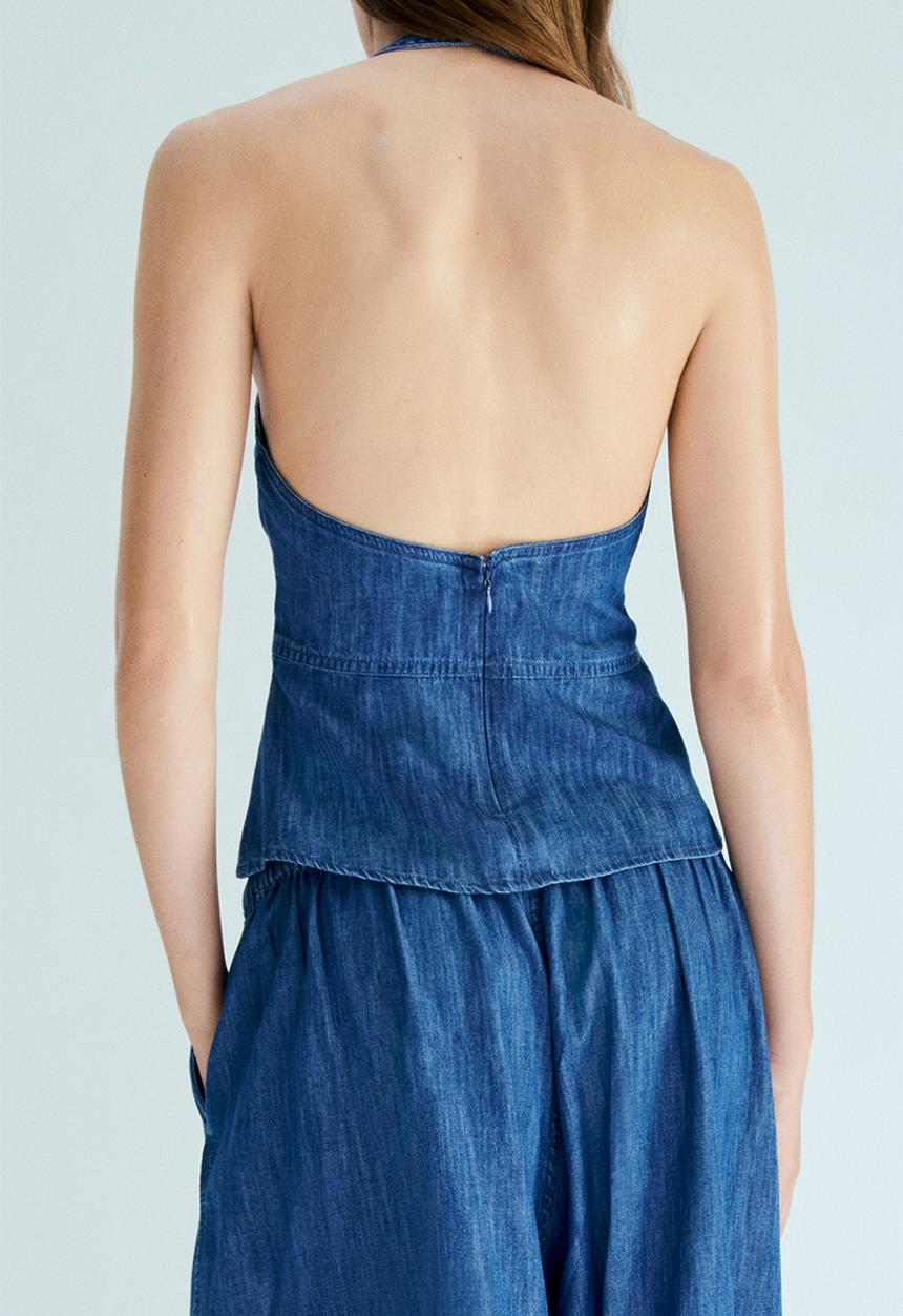 H&M - Denim halterneck top - denim blue