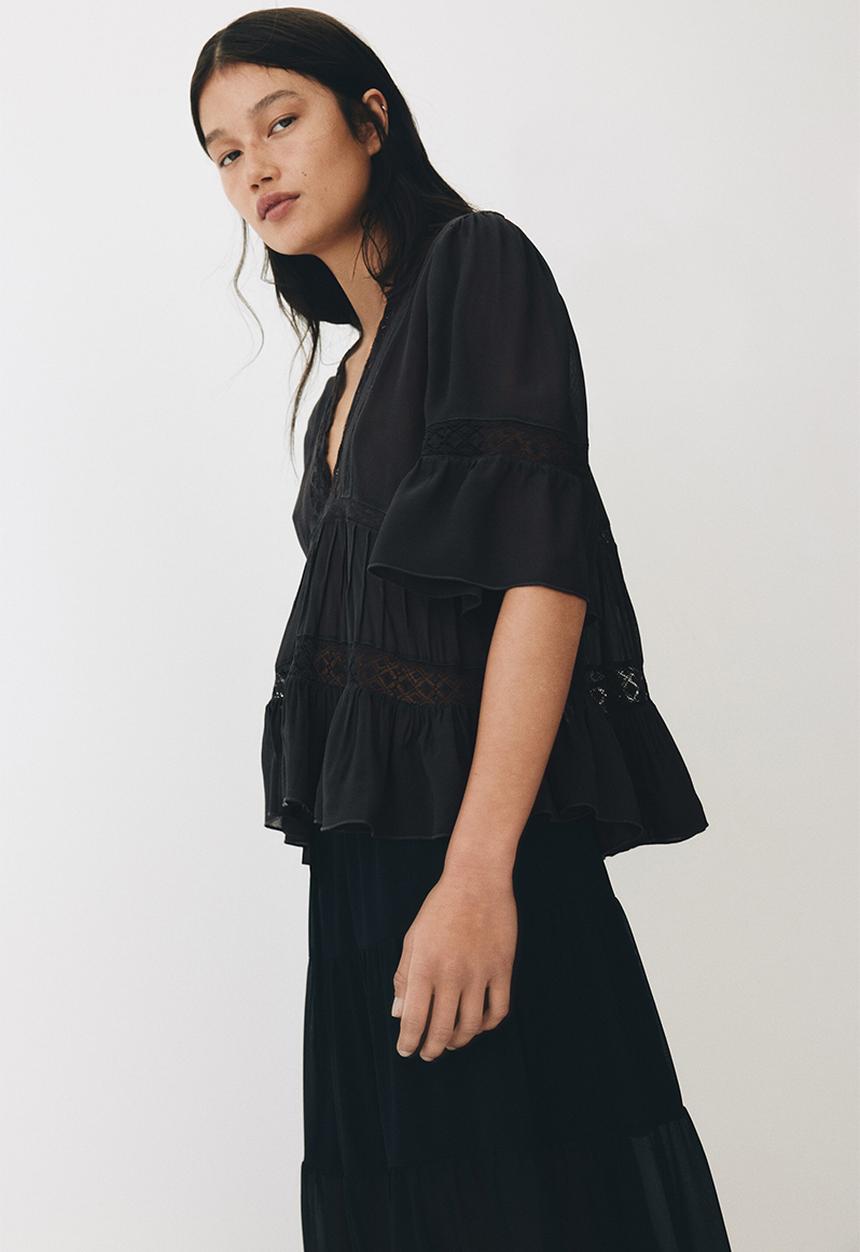 H&M - Lace-detail viscose blouse - charcoal grey