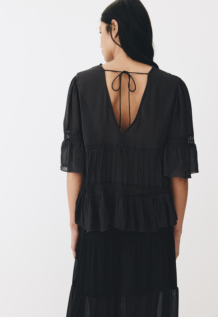H&M - Lace-detail viscose blouse - charcoal grey