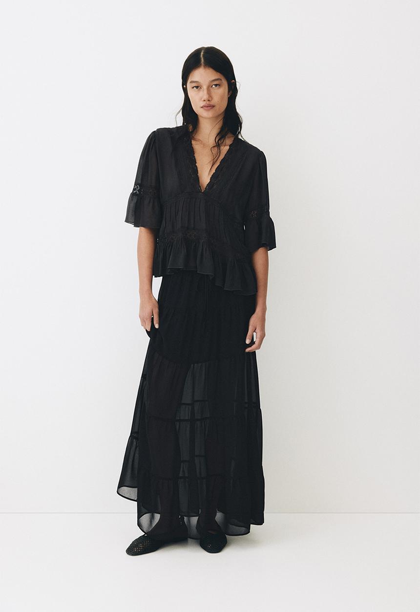H&M - Lace-detail viscose blouse - charcoal grey