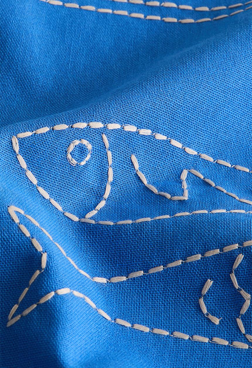 H&M - Embroidery-motif cushion cover - bright blue/fish