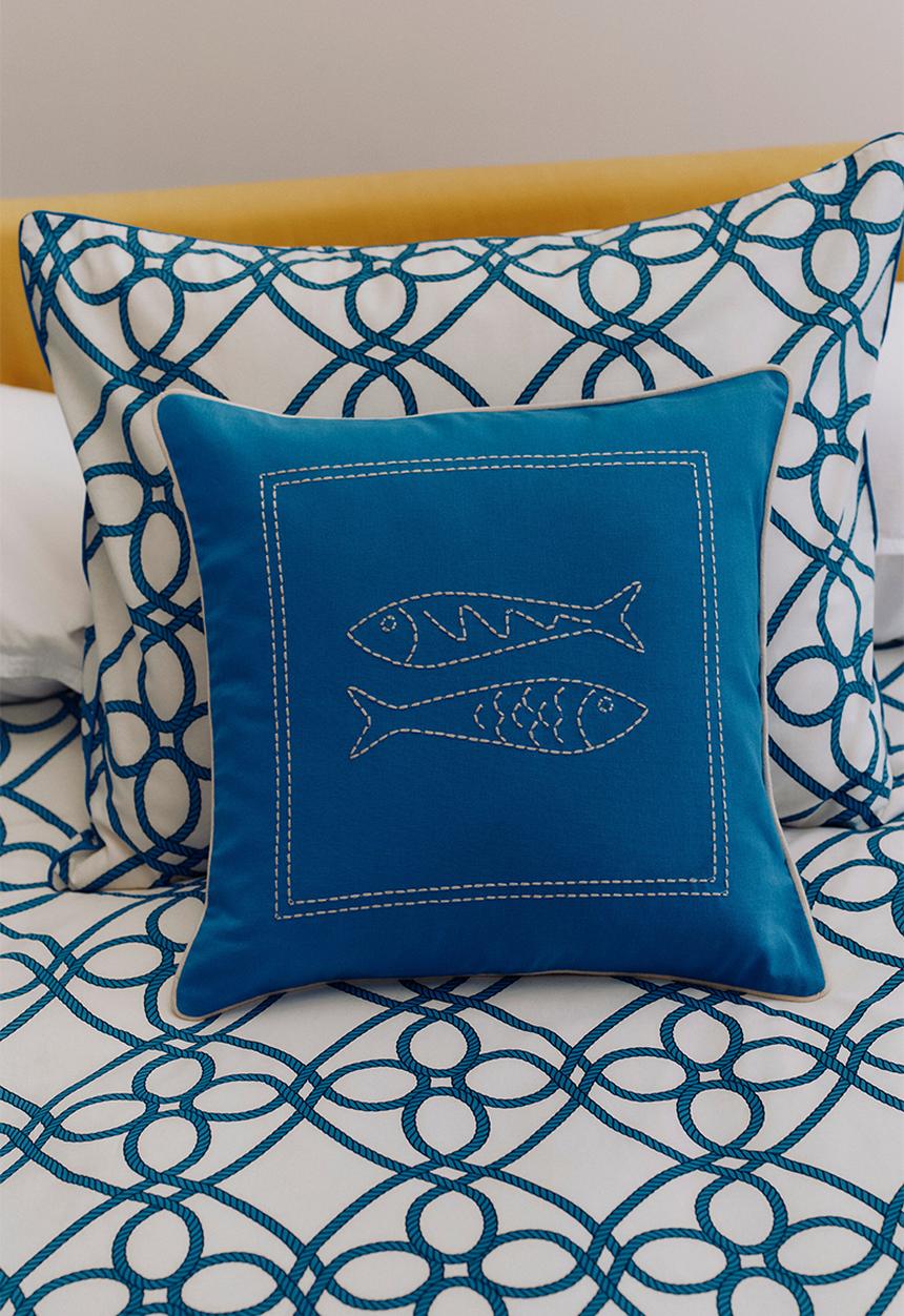 H&M - Embroidery-motif cushion cover - bright blue/fish