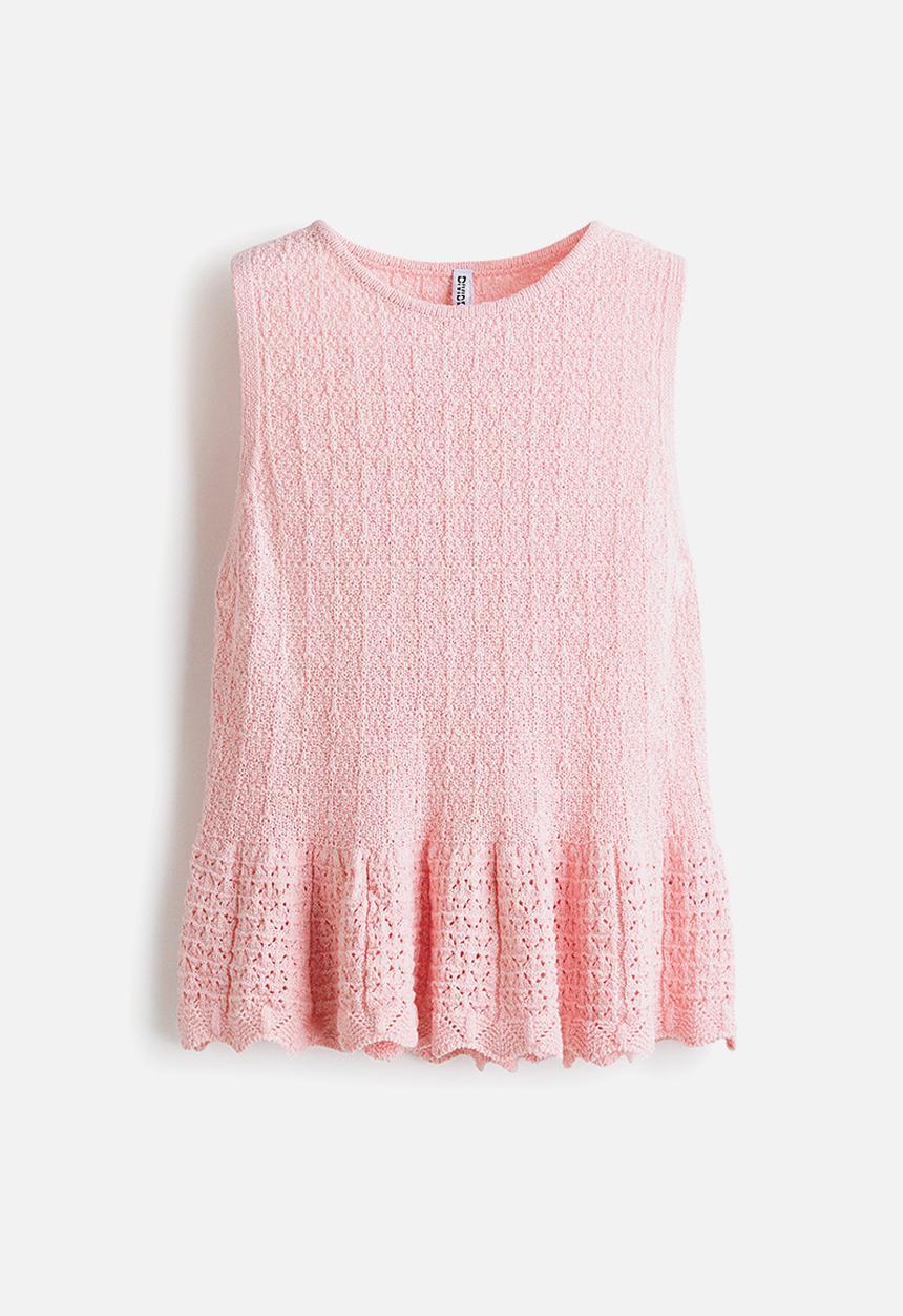 H&M - Pointelle-knit peplum top - light pink