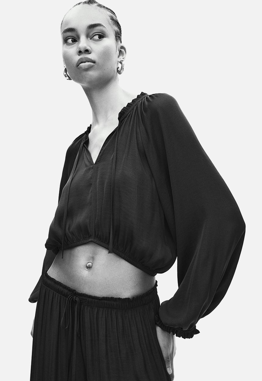 H&M - Balloon-sleeved blouse - dark brown
