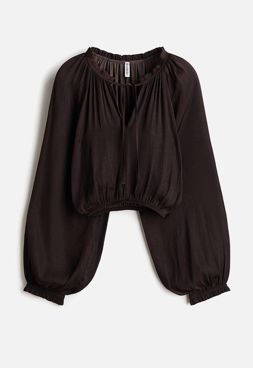 H&M - Balloon-sleeved blouse - dark brown