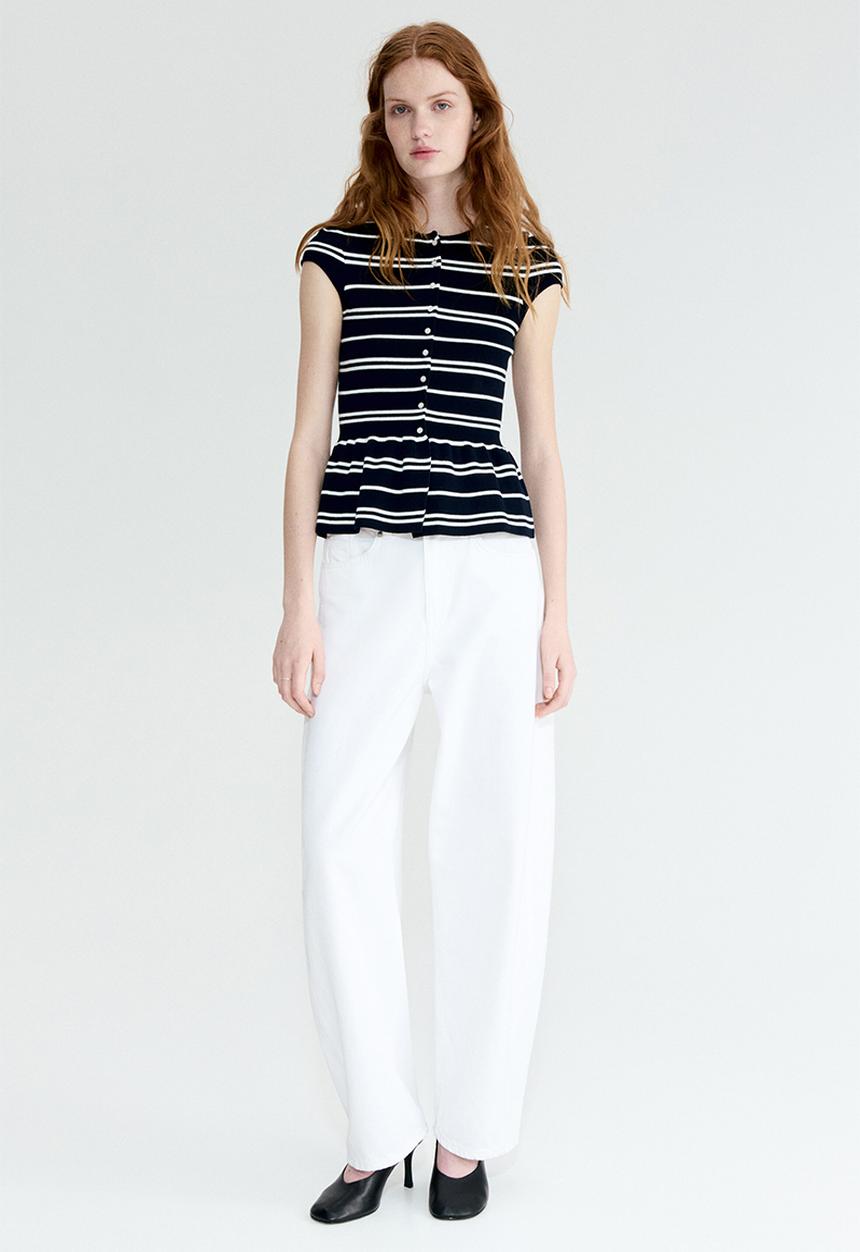H&M - Short-sleeved peplum cardigan - black/white striped