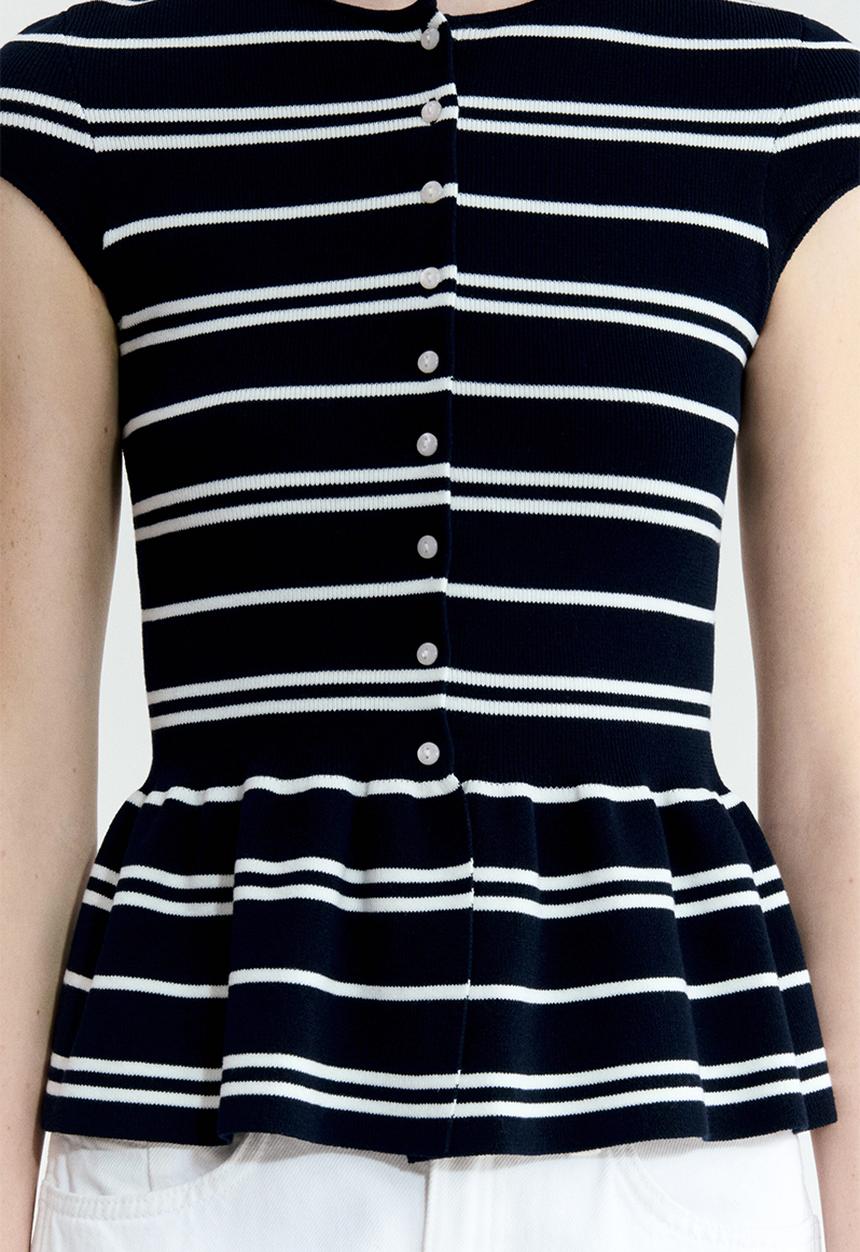 H&M - Short-sleeved peplum cardigan - black/white striped