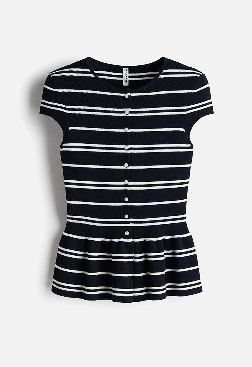H&M - Short-sleeved peplum cardigan - black/white striped