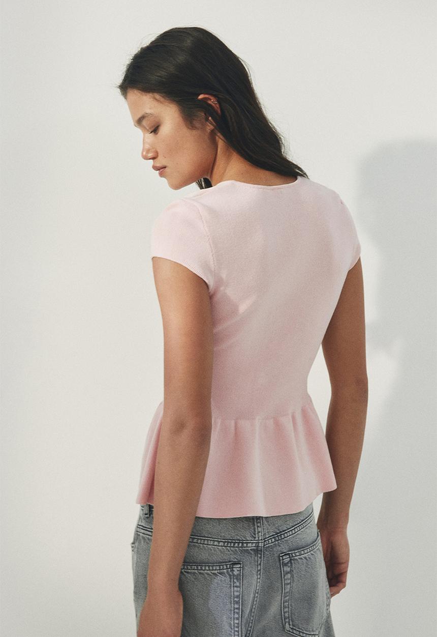 H&M - Short-sleeved peplum cardigan - light pink