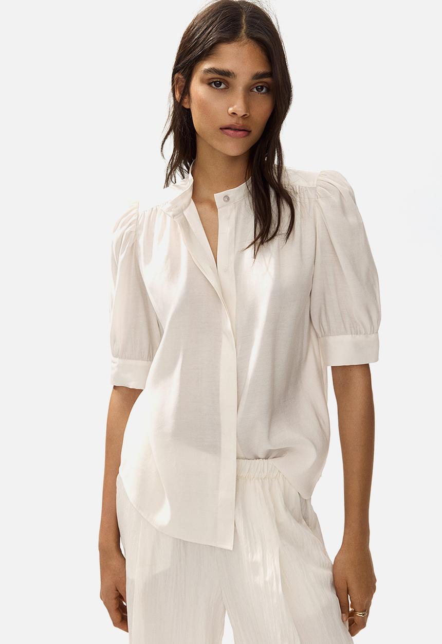 H&M - Puff-sleeved blouse - light beige