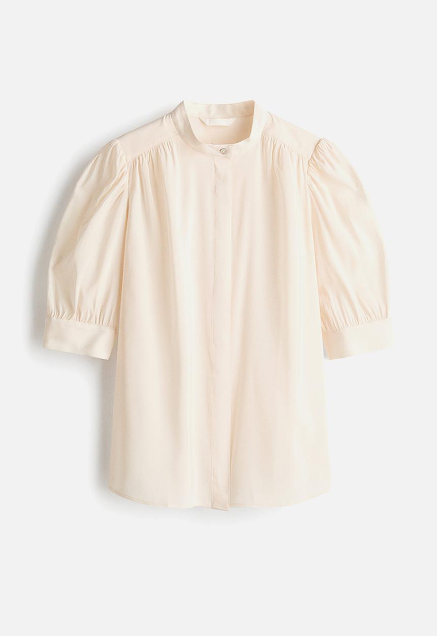 H&M - Puff-sleeved blouse - light beige