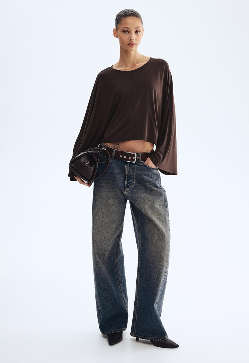 H&M - Batwing-sleeved jersey top - dark brown