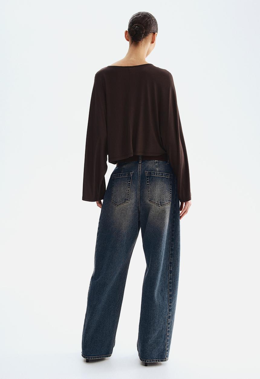 H&M - Batwing-sleeved jersey top - dark brown