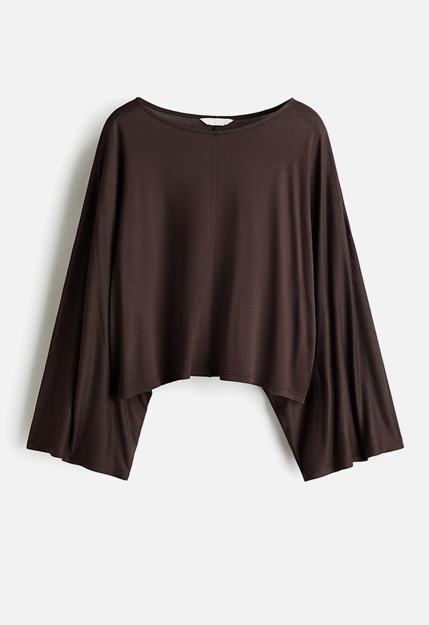 H&M - Batwing-sleeved jersey top - dark brown