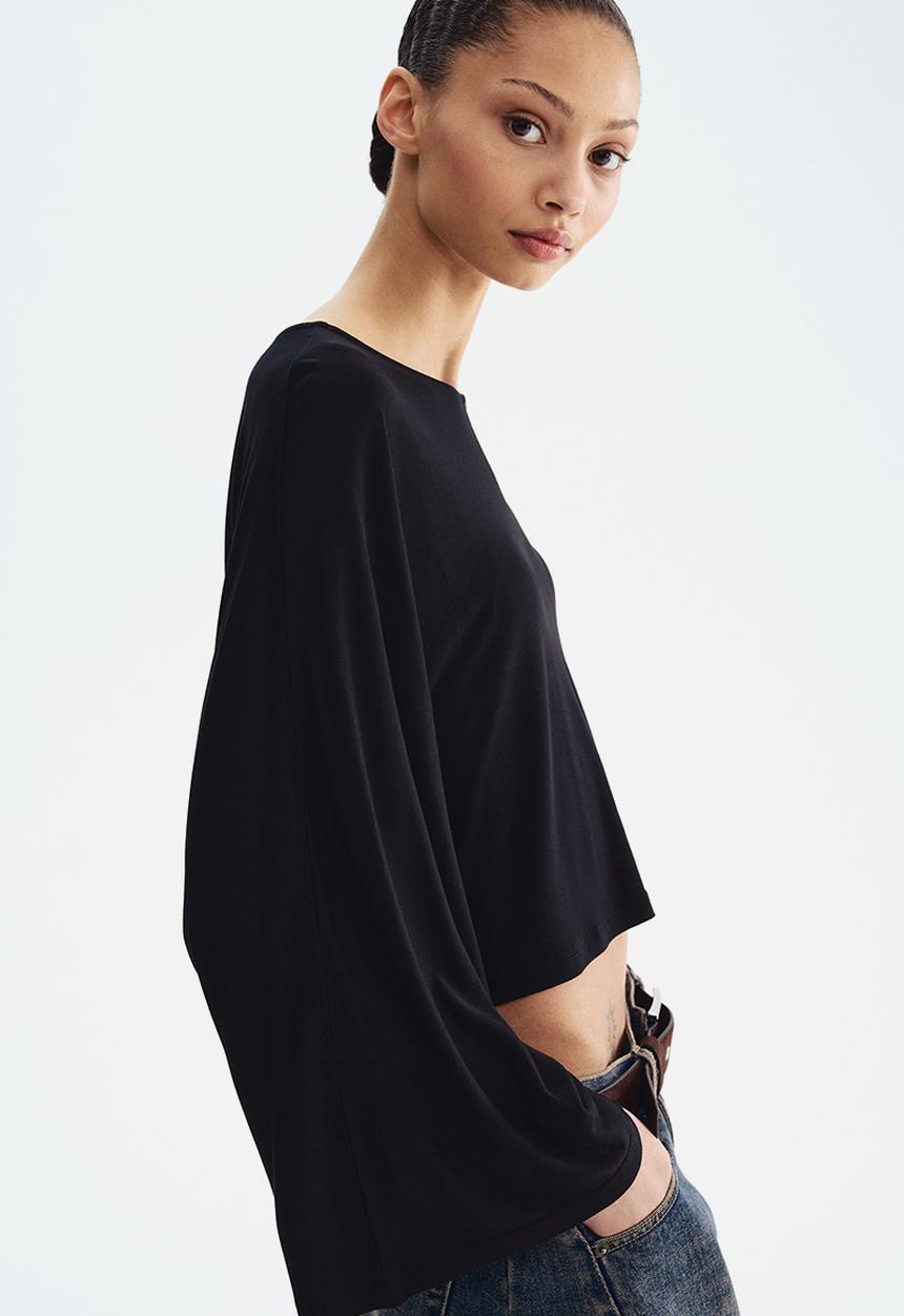 H&M - Batwing-sleeved jersey top - black