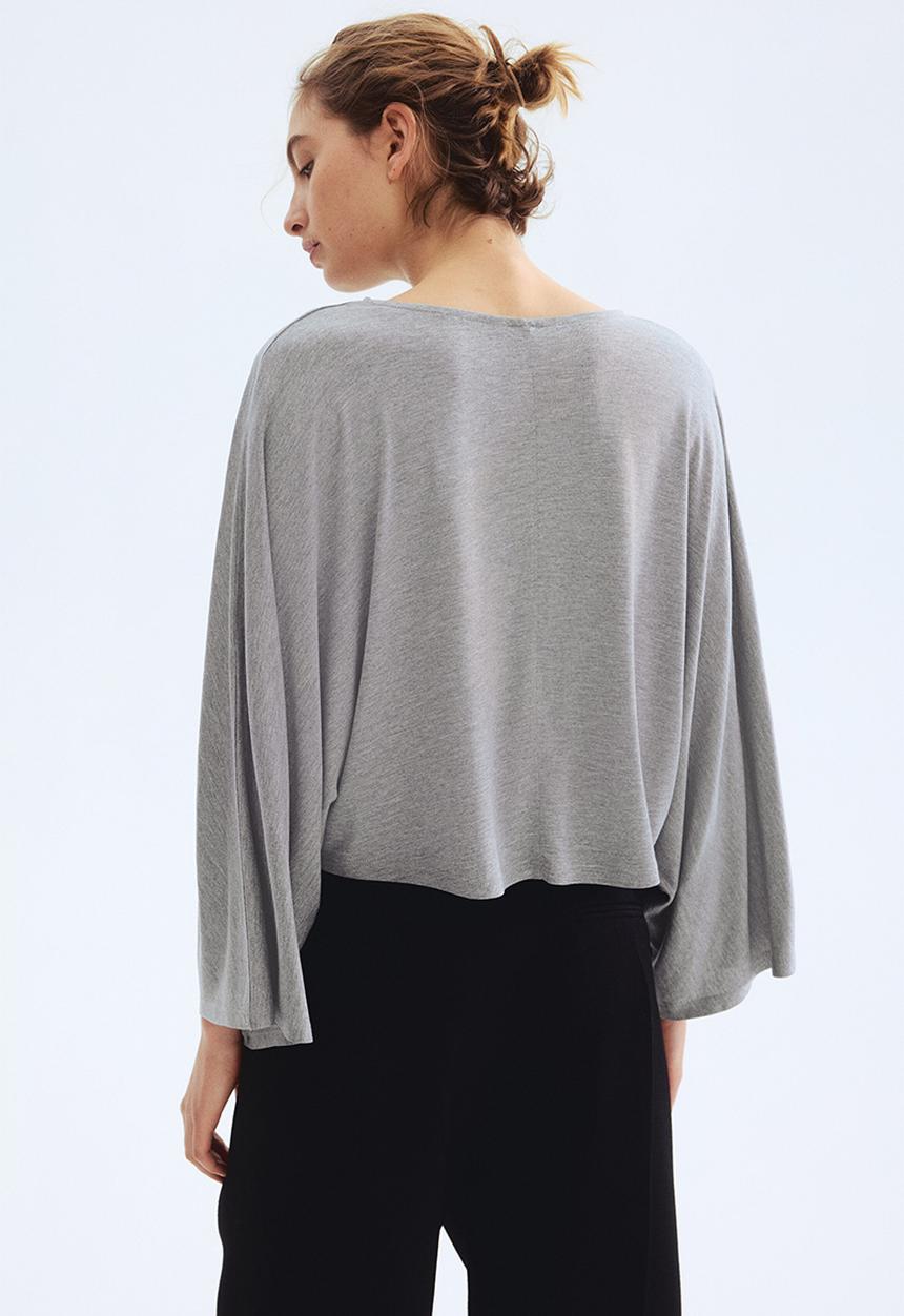 H&M - Batwing-sleeved jersey top - light grey marl