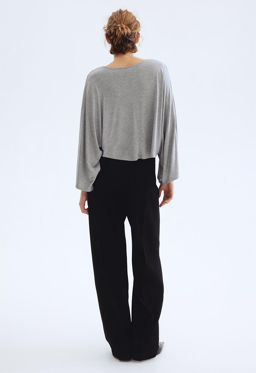 H&M - Batwing-sleeved jersey top - light grey marl