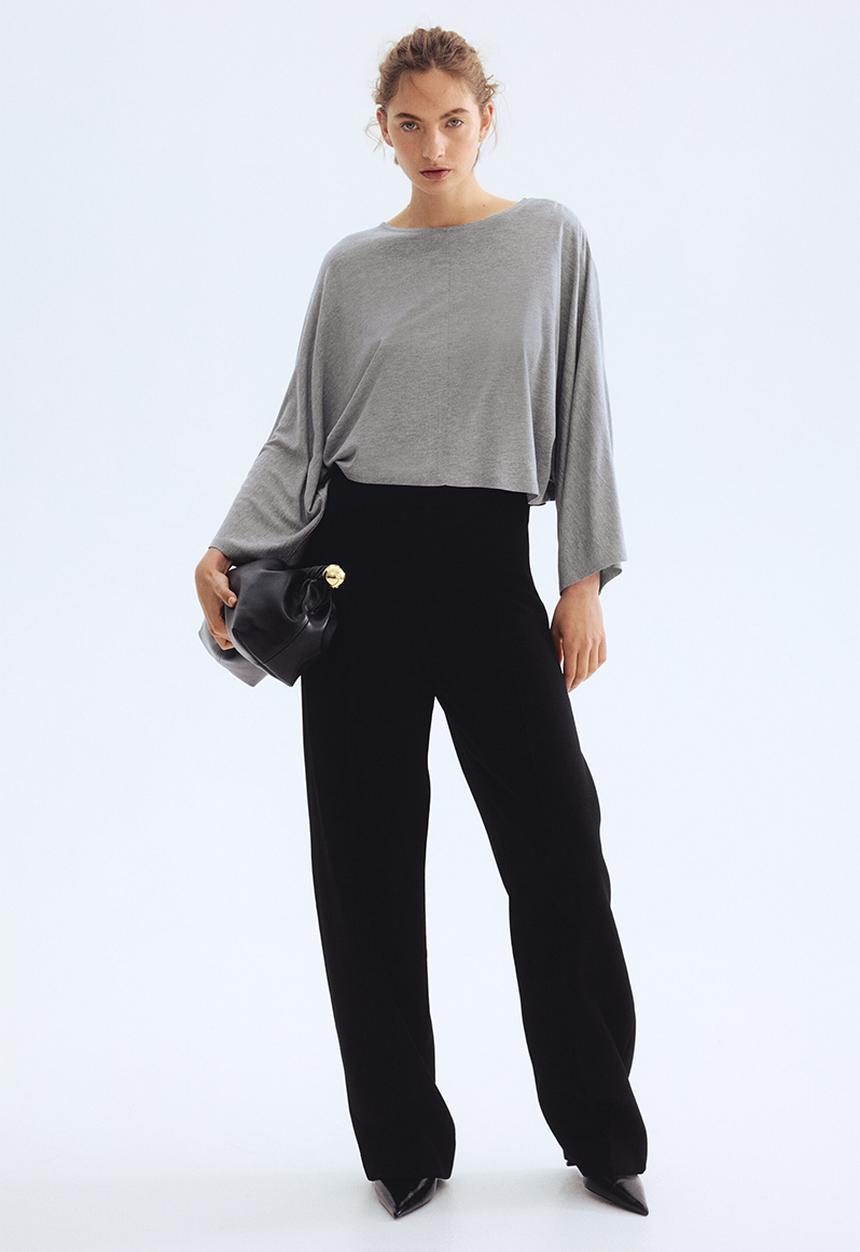 H&M - Batwing-sleeved jersey top - light grey marl