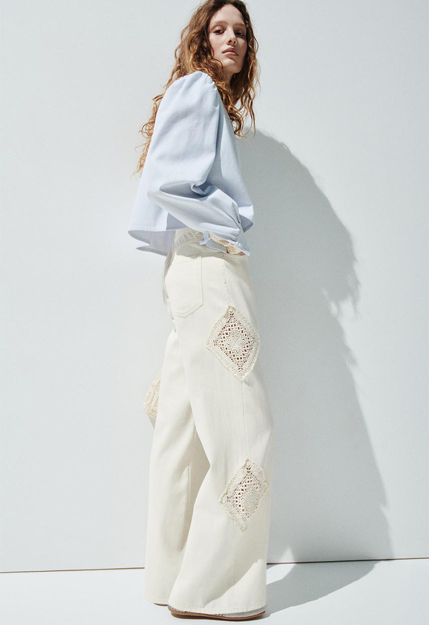 H&M - Crochet-look-detail trousers - light beige