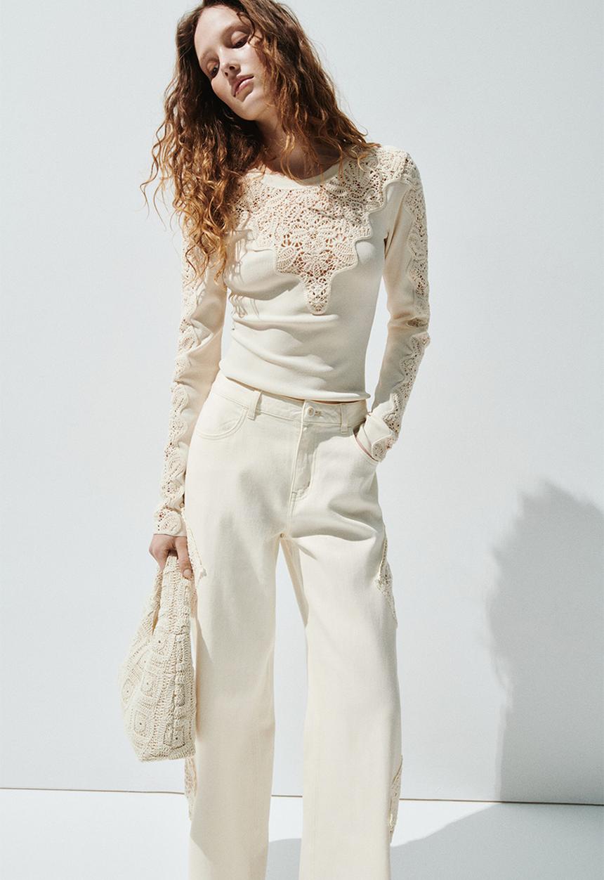 H&M - Crochet-look-detail trousers - light beige