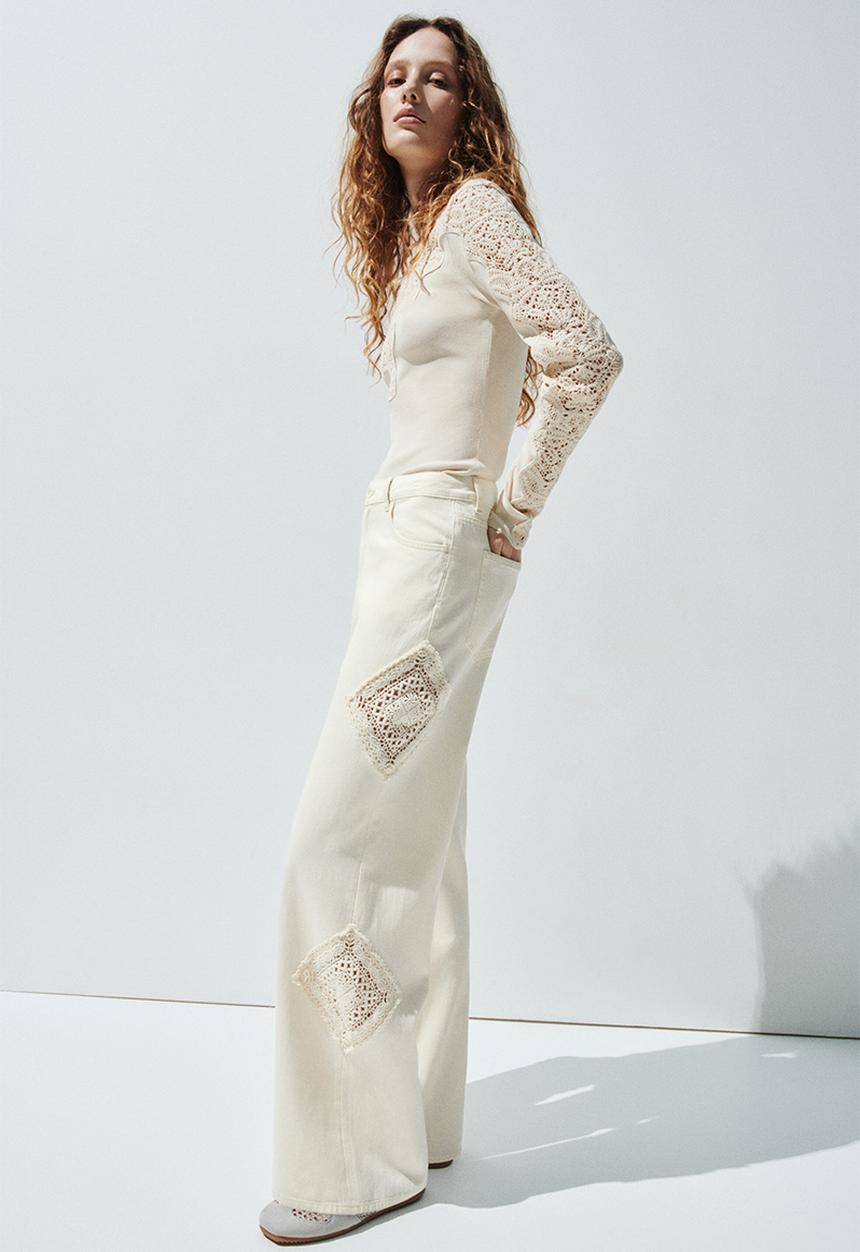 H&M - Crochet-look-detail trousers - light beige