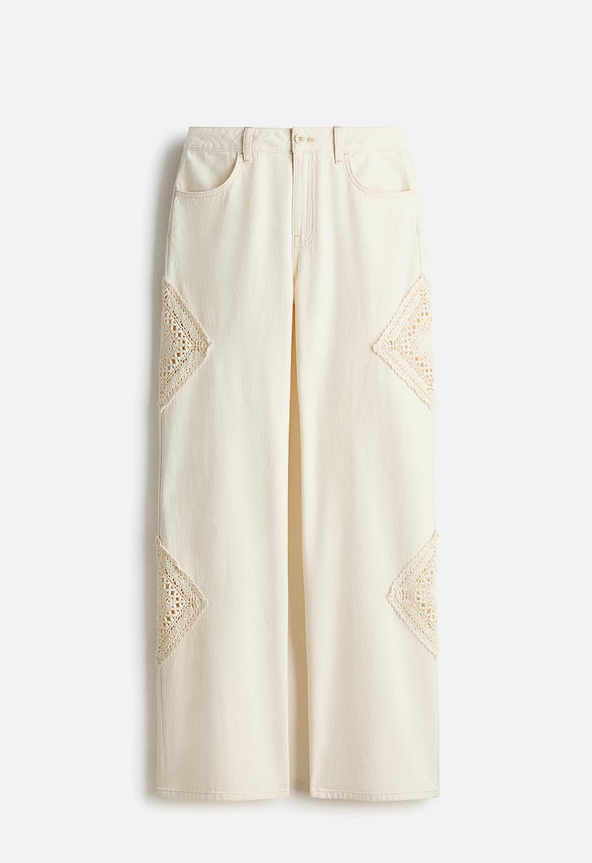 H&M - Crochet-look-detail trousers - light beige