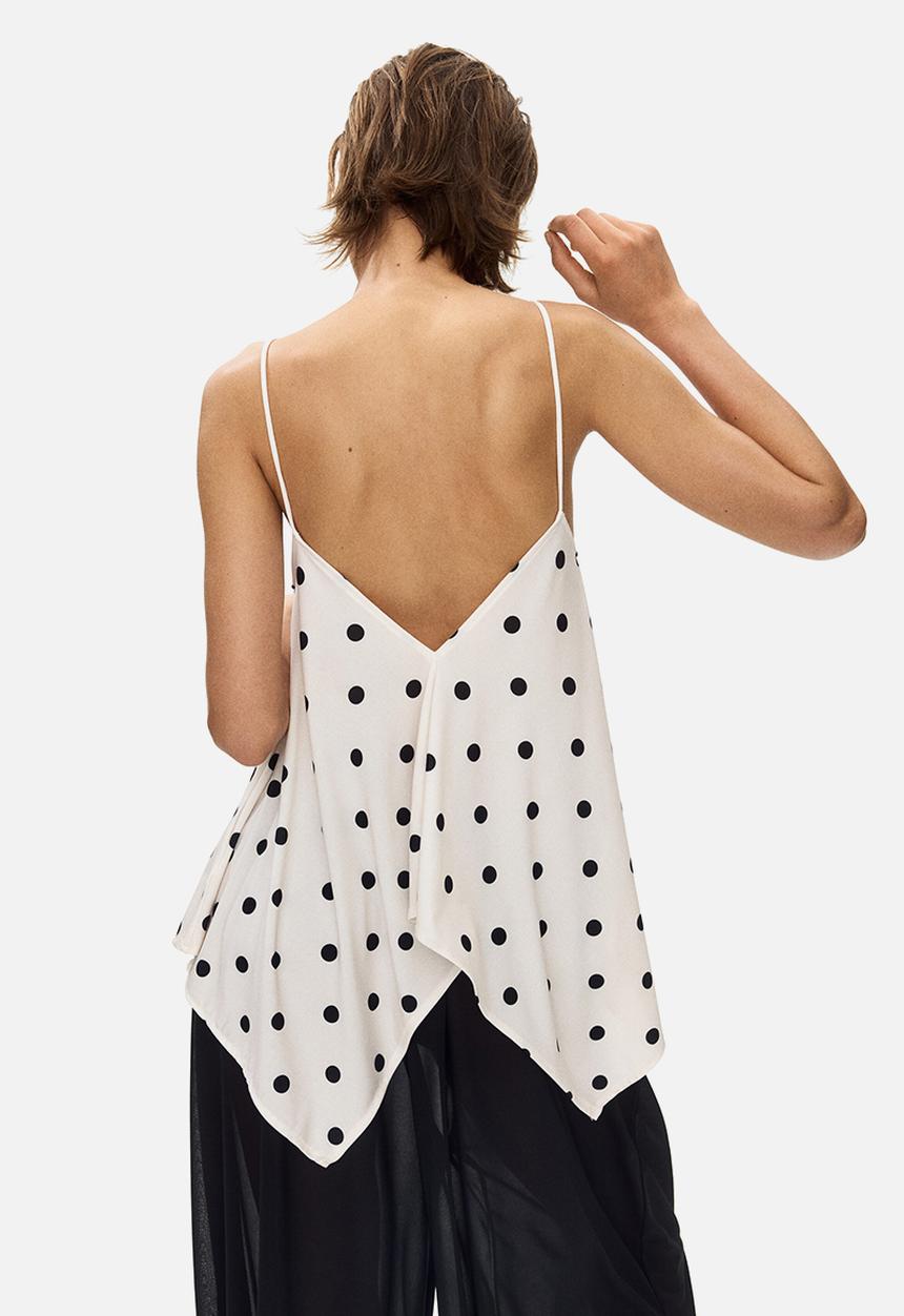 H&M - Loose-fit strappy top - white/polka dot