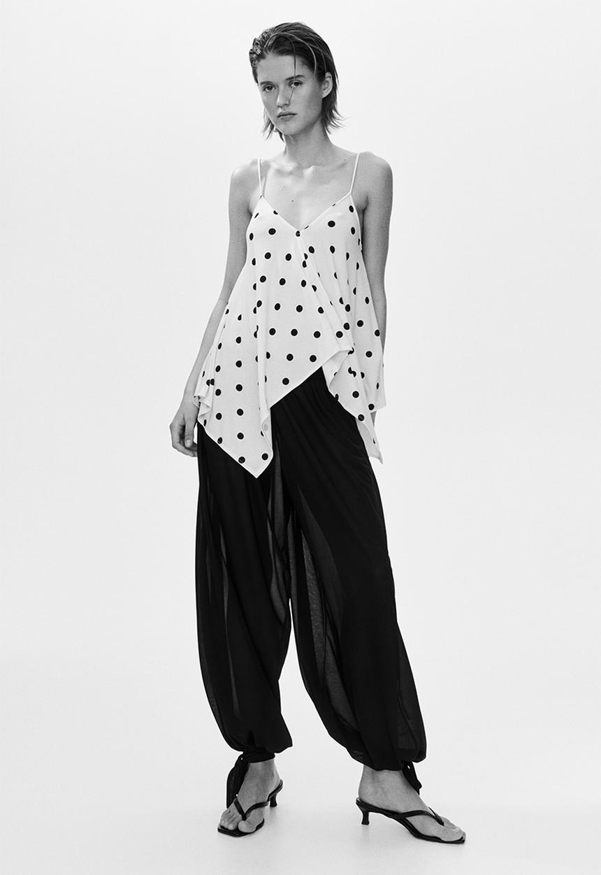 H&M - Loose-fit strappy top - white/polka dot