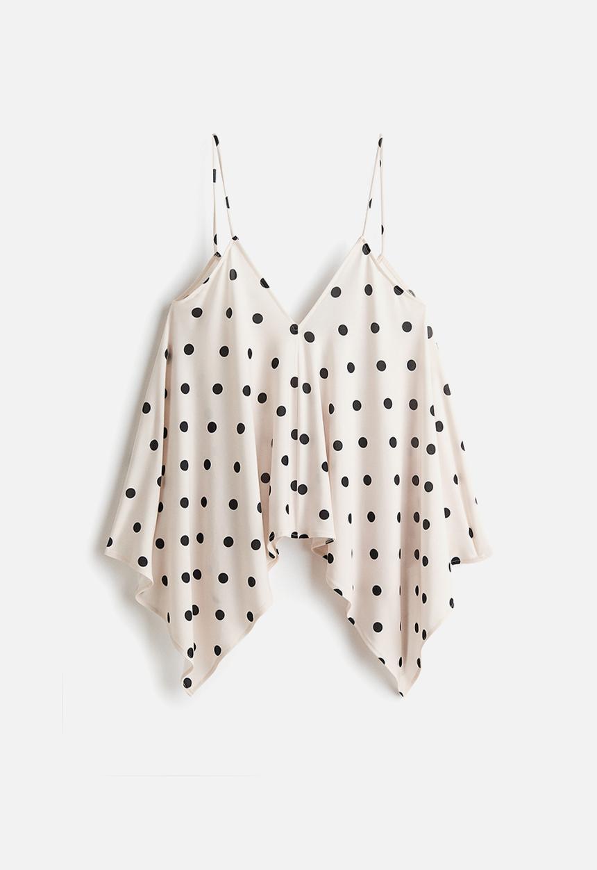 H&M - Loose-fit strappy top - white/polka dot