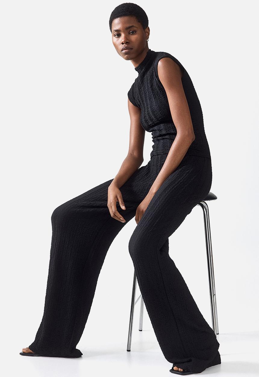 H&M - Textured jersey trousers - black