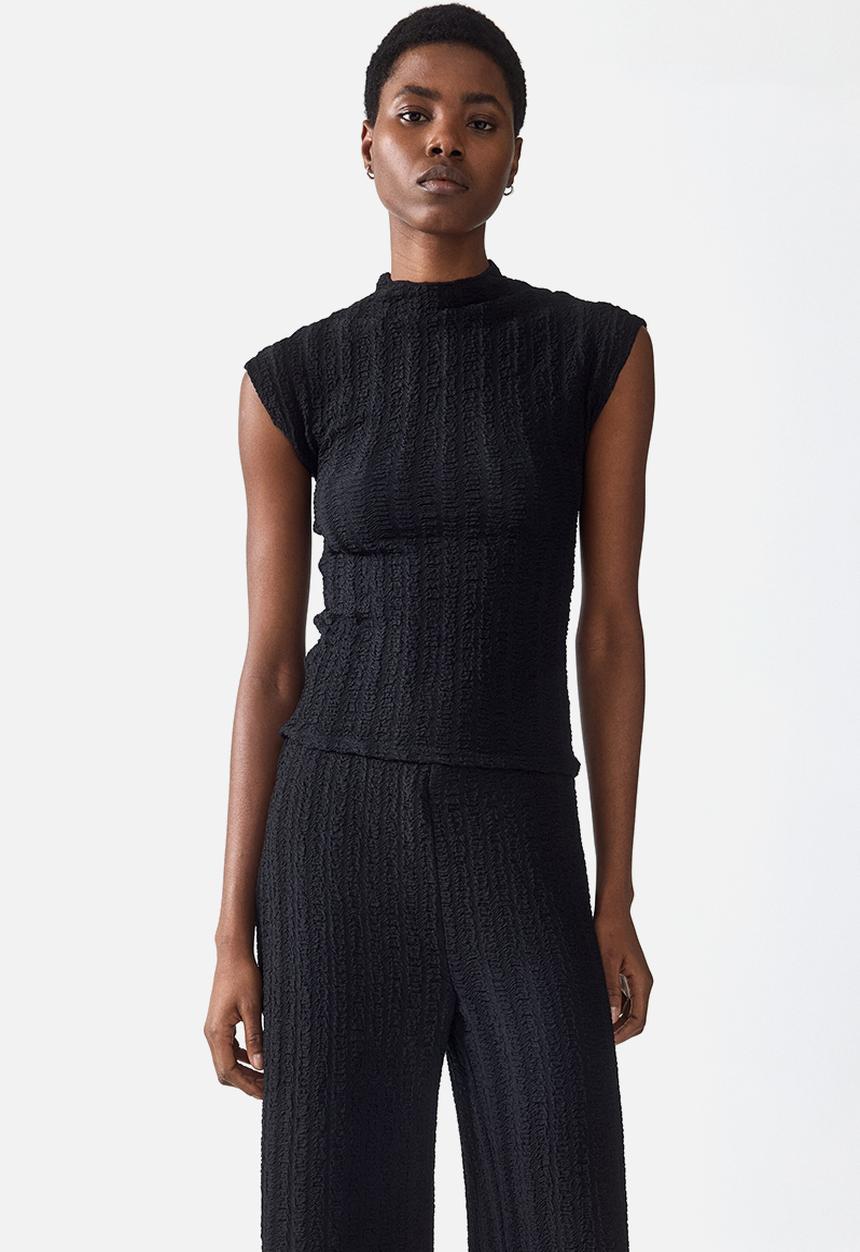 H&M - Textured jersey trousers - black