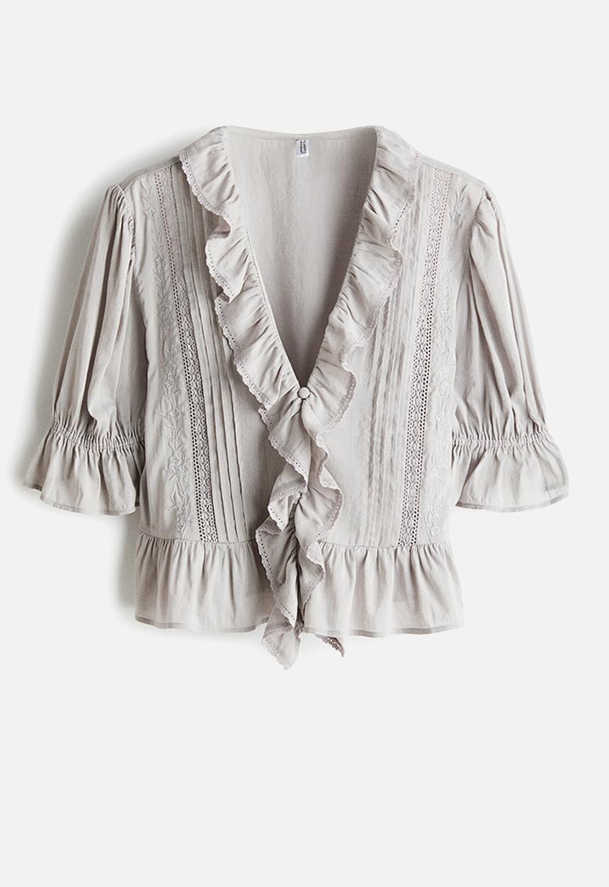 H&M - Frill-trimmed blouse - light grey