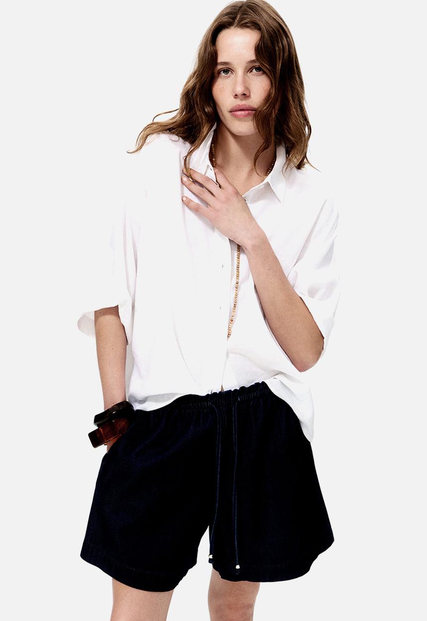 H&M - Denim drawstring shorts - dark denim blue