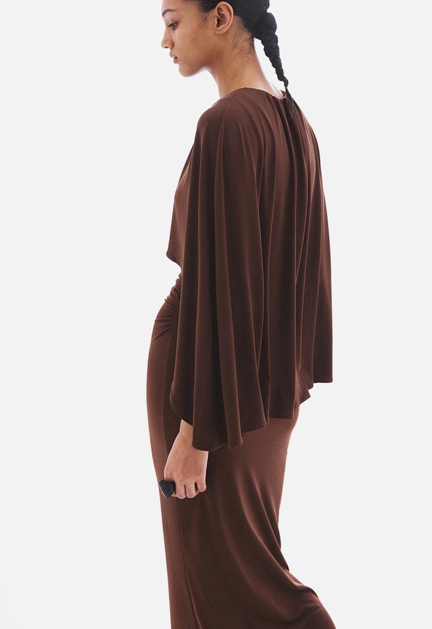 H&M - Draped cape-detail dress - dark brown