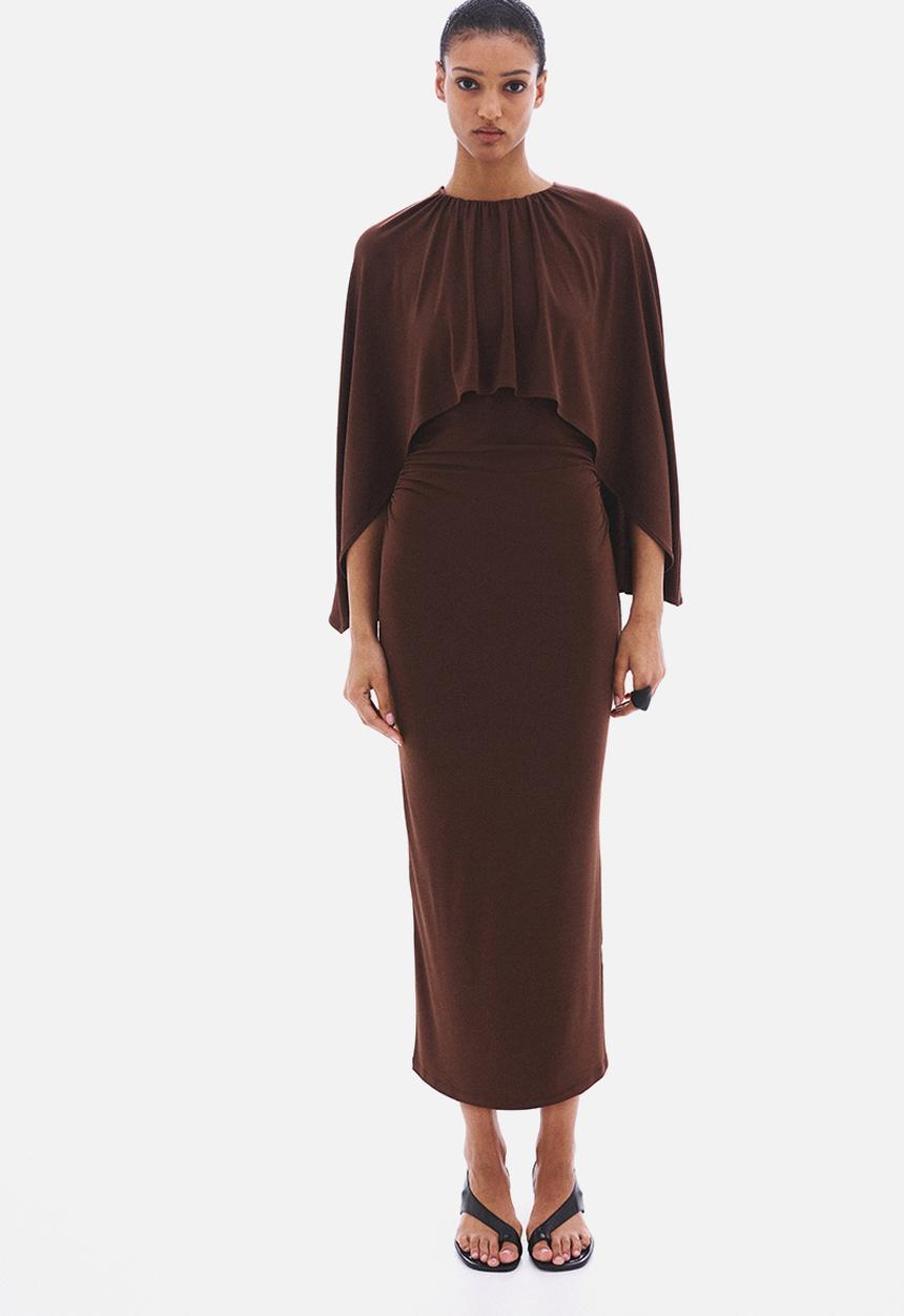 H&M - Draped cape-detail dress - dark brown