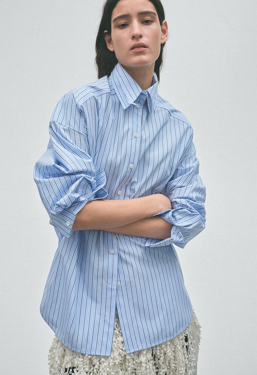 H&M - H&M Studio:  Layered-look poplin shirt - light blue/striped