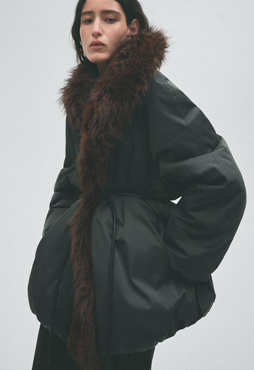 H&M - H&M Studio:  Tie-belt puffer coat - dark green