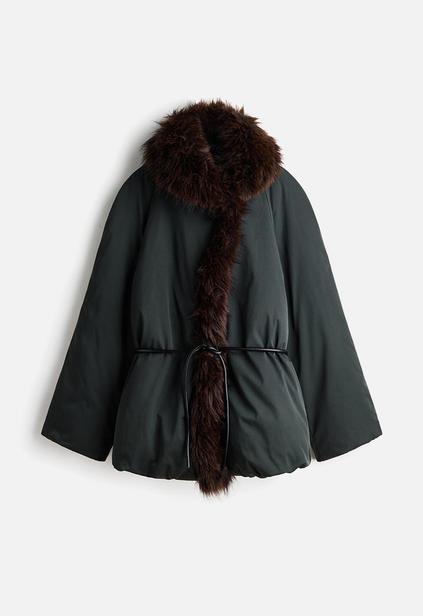 H&M - H&M Studio:  Tie-belt puffer coat - dark green