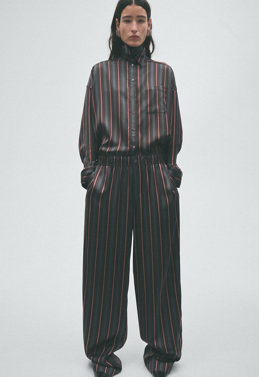 H&M - H&M Studio:  Satin pull-on trousers - dark grey/striped